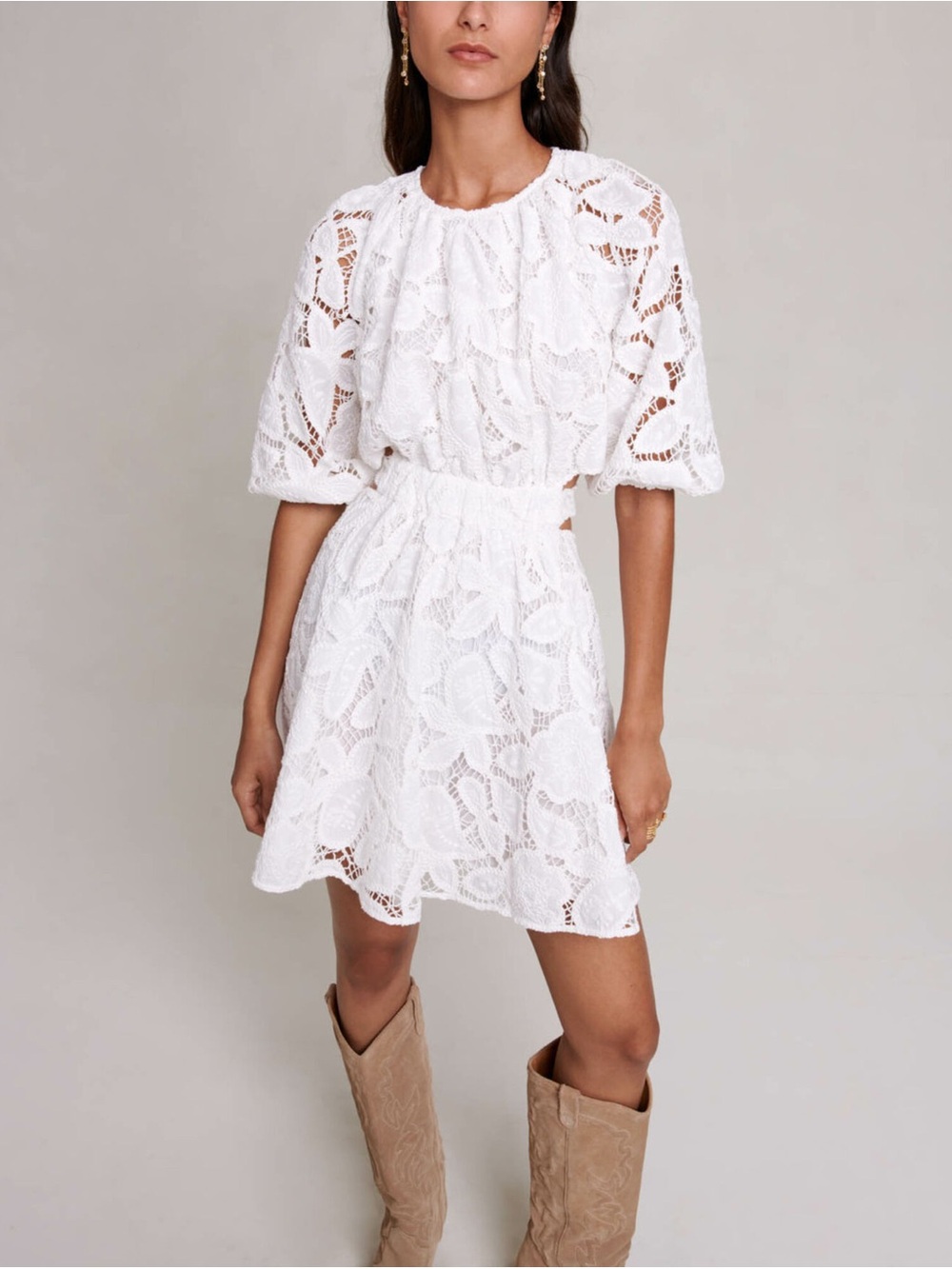 Maje White Embroidered Cotton Mini Dress